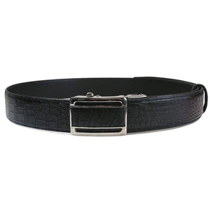 Black Crocodile Leather Automatic Buckle Belt, buckle side profile