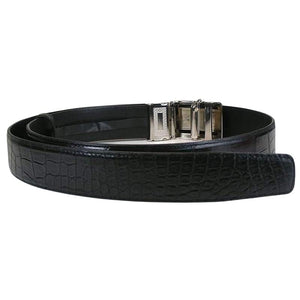 Black Crocodile Leather Automatic Buckle Belt, crocodile stomach texture