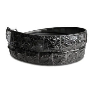 Black Crocodile Hornback Ratchet Belt — hornback scale front