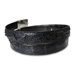Black Crocodile Hornback Ratchet Belt — hornback scale rear