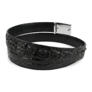 Black Crocodile Hornback Ratchet Belt — open belt side view