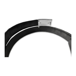 Black Crocodile Hornback Ratchet Belt — smooth lining detail