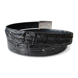 Black Crocodile Hornback Ratchet Belt — strap and buckle back
