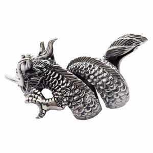 Black CZ Eye Dragon Sterling Silver Statement Ring. Inner coils claw.