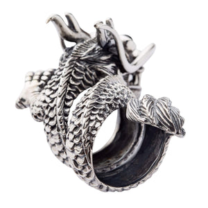 Black CZ Eye Dragon Sterling Silver Statement Ring. Rear scaled body.
