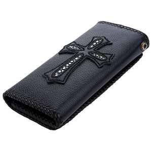 Black Gothic Cross Stingray Leather Wallet, front on white