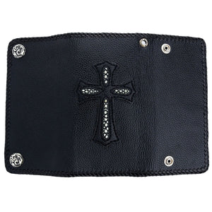 Black Gothic Cross Stingray Leather Wallet, opened exterior