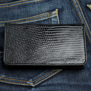 Black Lizard Leather Long Biker Wallet, back