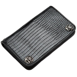 Black Lizard Leather Long Biker Wallet, isolated front angle