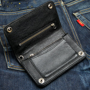 Black Lizard Leather Long Biker Wallet, open interior