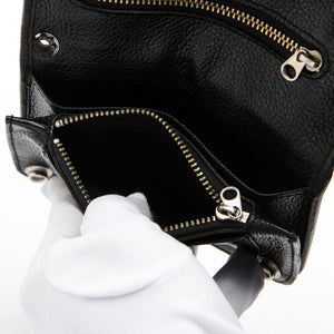 Black Lizard Leather Long Biker Wallet, zip compartment detail