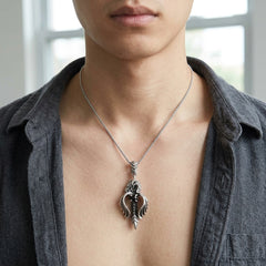 Black Onyx Angel Dragon Sterling Silver Pendant