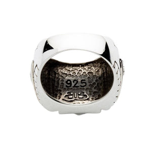 Signetring med svart onyx og ørn i .925 sterlingsølv, visning av innsiden av ringskinnen