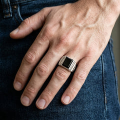 Siegelring mit schwarzem Onyx und Adler aus .925 Sterlingsilber