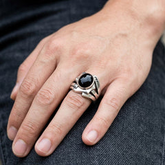 Rocker-Ring aus 925 Sterlingsilber mit schwarzem Onyx