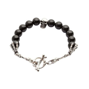 Black Onyx Sterling Silver Skull Bracelet — full bracelet white background