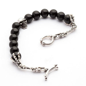 Black Onyx Sterling Silver Skull Bracelet — side chain layout