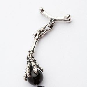 Black Onyx Sterling Silver Skull Bracelet — skeleton hand end detail
