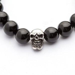 Black Onyx Sterling Silver Skull Bracelet — skull centerpiece macro