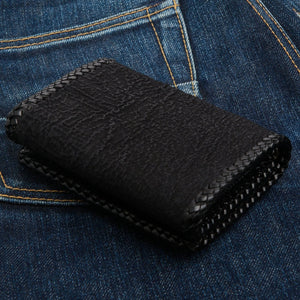 Black Shark Leather Trifold Biker Wallet, back angle