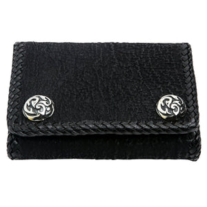 Black Shark Leather Trifold Biker Wallet, isolated front