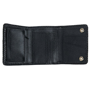 Black Shark Leather Trifold Biker Wallet, open interior