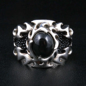 Black Star Stone Sterling Silver Flame Ring, front