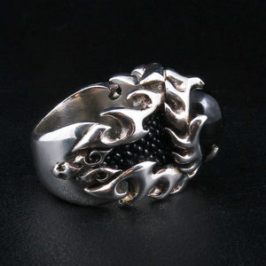 Black Star Stone Sterling Silver Flame Ring, rear left