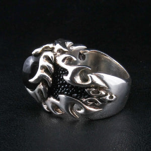 Black Star Stone Sterling Silver Flame Ring, rear right