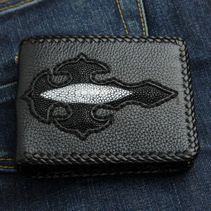 Black Stingray Cross Leather Biker Wallet, front