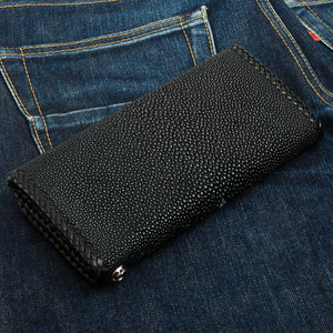 Black Stingray Flame Snap Biker Wallet, back denim