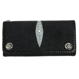 Black Stingray Flame Snap Biker Wallet, front on white