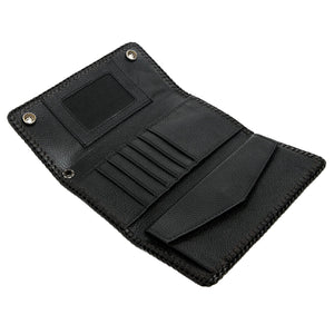 Black Stingray Flame Snap Biker Wallet, interior on white
