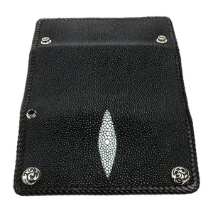 Black Stingray Flame Snap Biker Wallet, opened exterior