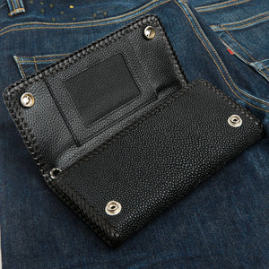Black Stingray Flame Snap Biker Wallet, partly open