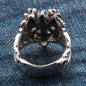 Bague en argent sterling avec dragons celtiques, épée et pierre bleue, poinçon intérieur de la bague