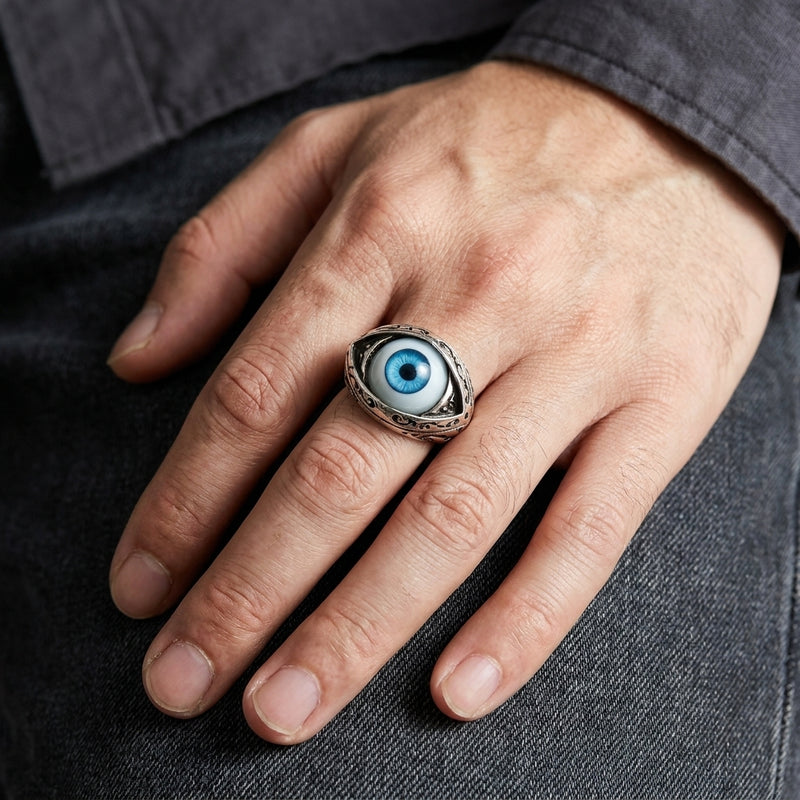 Blauer Evil-Eye-Statement-Ring aus 925er Sterlingsilber