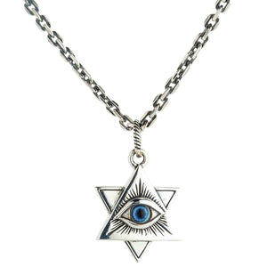 Blue Eye of Providence Sterling Silver Pendant showing the eye pendant shown on a separately sold chain.