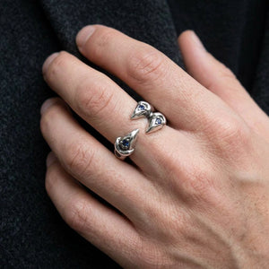 Blue CZ Sterling Silver Gothic Claw Ring, worn on an adult hand