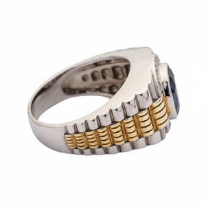 Blue Stone Silver and Gold Watch Band Ring, band interior