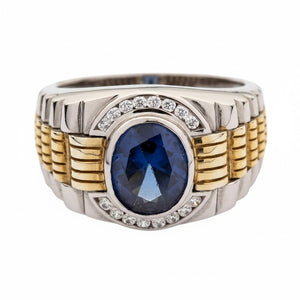 Blue Stone Silver and Gold Watch Band Ring, blue stone front