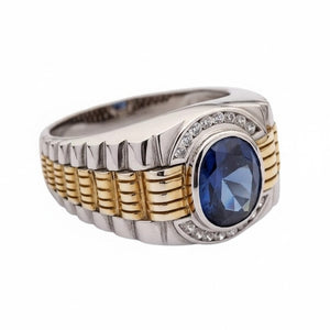 Blue Stone Silver and Gold Watch Band Ring, gold link angle