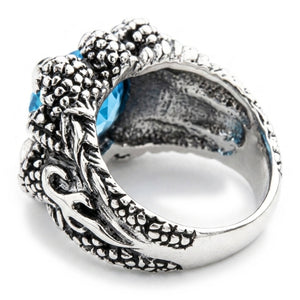 Blue Topaz Eagle Claw Sterling Silver Ring, band and claw reverse