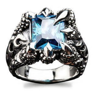 Blue Topaz Eagle Claw Sterling Silver Ring, blue topaz and talons front