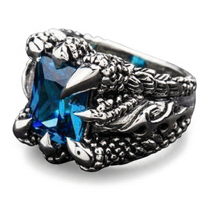 Blue Topaz Eagle Claw Sterling Silver Ring, blue topaz three quarter