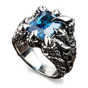 Blue Topaz Eagle Claw Sterling Silver Ring, blue topaz top angle