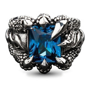 Blue Topaz Eagle Claw Sterling Silver Ring, deep blue topaz front
