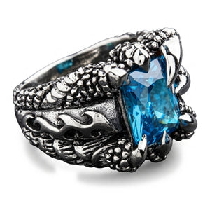 Blue Topaz Eagle Claw Sterling Silver Ring, faceted stone right shank