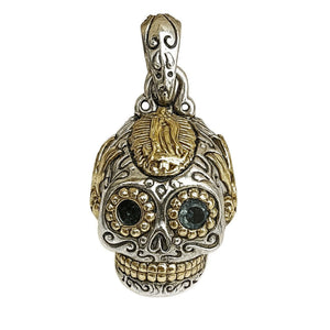 Blautopas Sugar-Skull-Anhänger aus .925 Sterlingsilber, Vorderseite mit blauem Auge