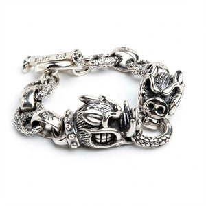 Bracelet tête de sanglier en argent sterling 925, face avant du fermoir tête de sanglier